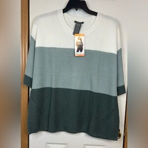 Matty M Colorblock Knit Top XXL Cream Sage Teal Short Sleeve NWT